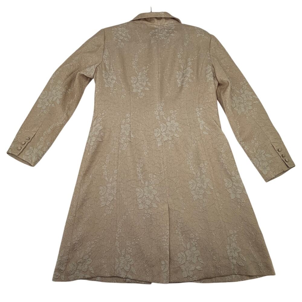 Adrianna Papell Tan Jacquard Brocade Party Business Lined Long Blazer Jacket 10 - Picture 4 of 10